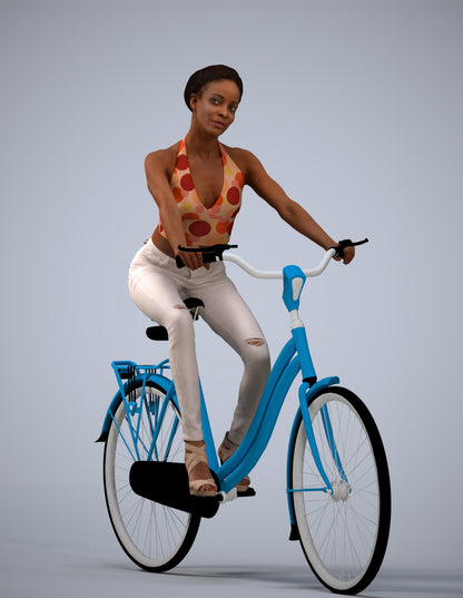 3D scanned woman cycling casual, photorealistic archviz people for Enscape and SketchUp
