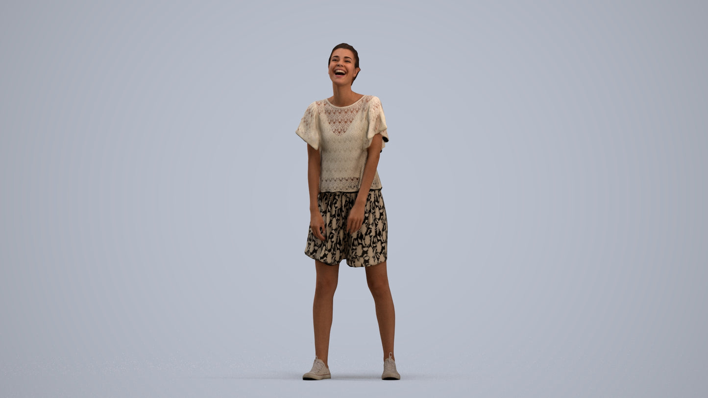 3D scanned woman standing casual, photorealistic archviz people for Enscape and SketchUp, standing pose render