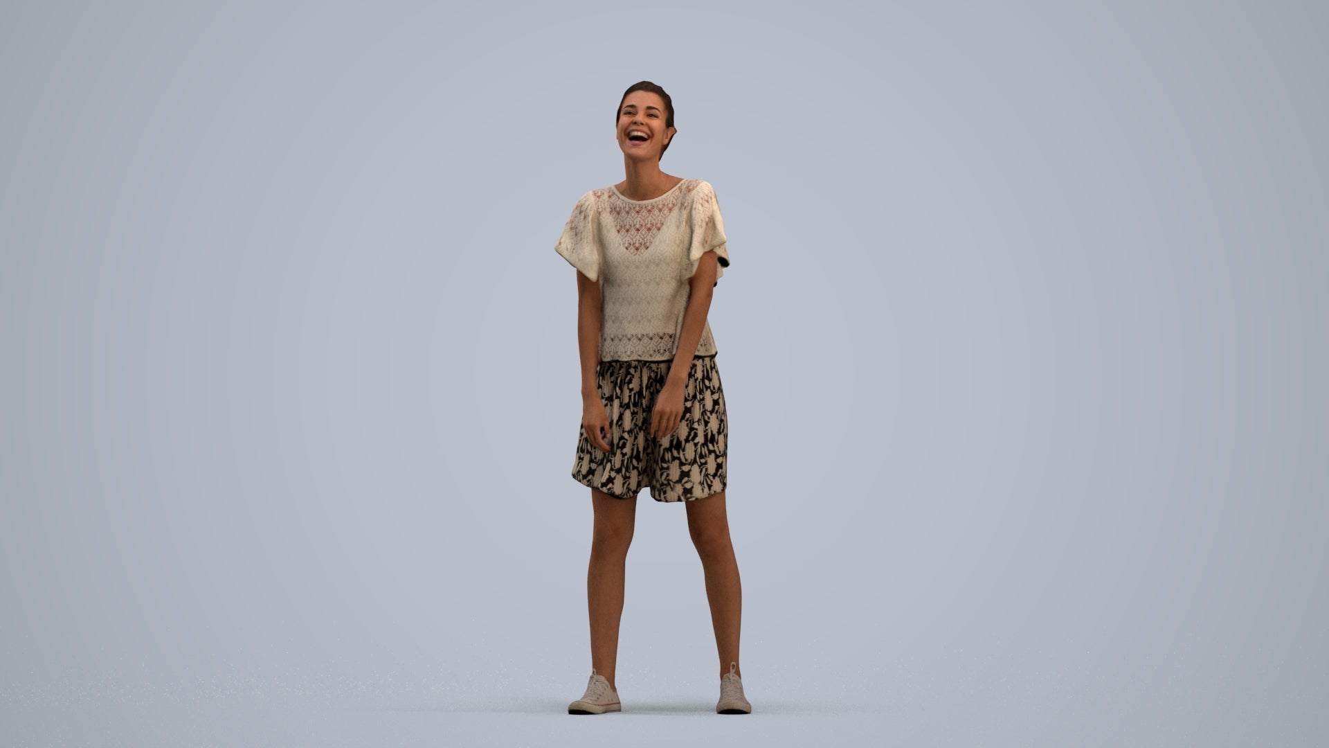 3D scanned woman standing casual, photorealistic archviz people for Enscape and SketchUp, standing pose render