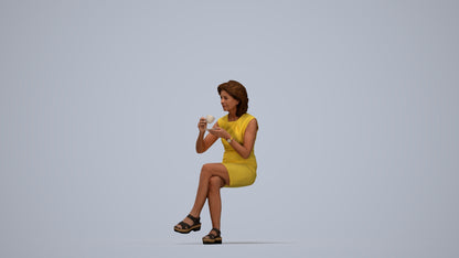 photogrammetry 3D woman business sitting, realistic human model archviz FBX, top-down view render