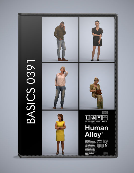 realistic 3D humans standing pack, 5 archviz people FBX OBJ for Blender