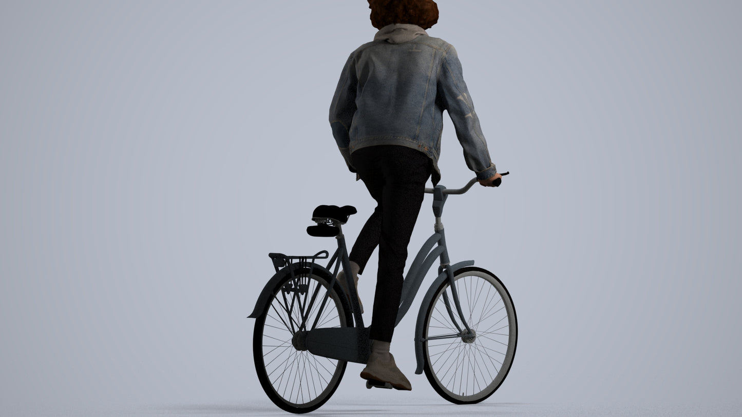realistic 3D human man casual cycling, archviz people FBX OBJ for Blender, front view render
