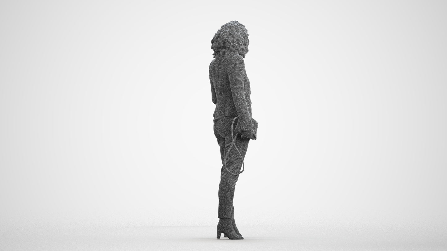 realistic 3D human woman business standing, archviz people FBX OBJ for Blender, wireframe front view