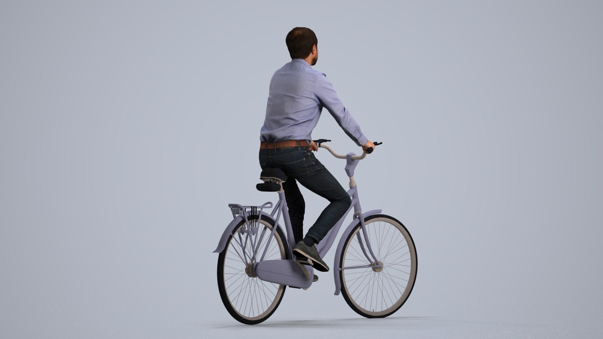 3D scanned man cycling business, photorealistic archviz people for Enscape and SketchUp, front view render