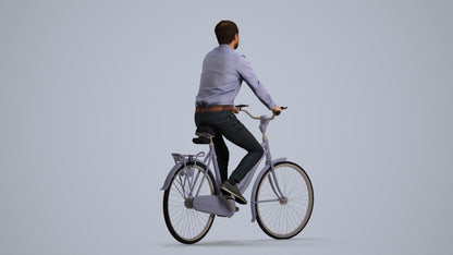 3D scanned man cycling business, photorealistic archviz people for Enscape and SketchUp, front view render
