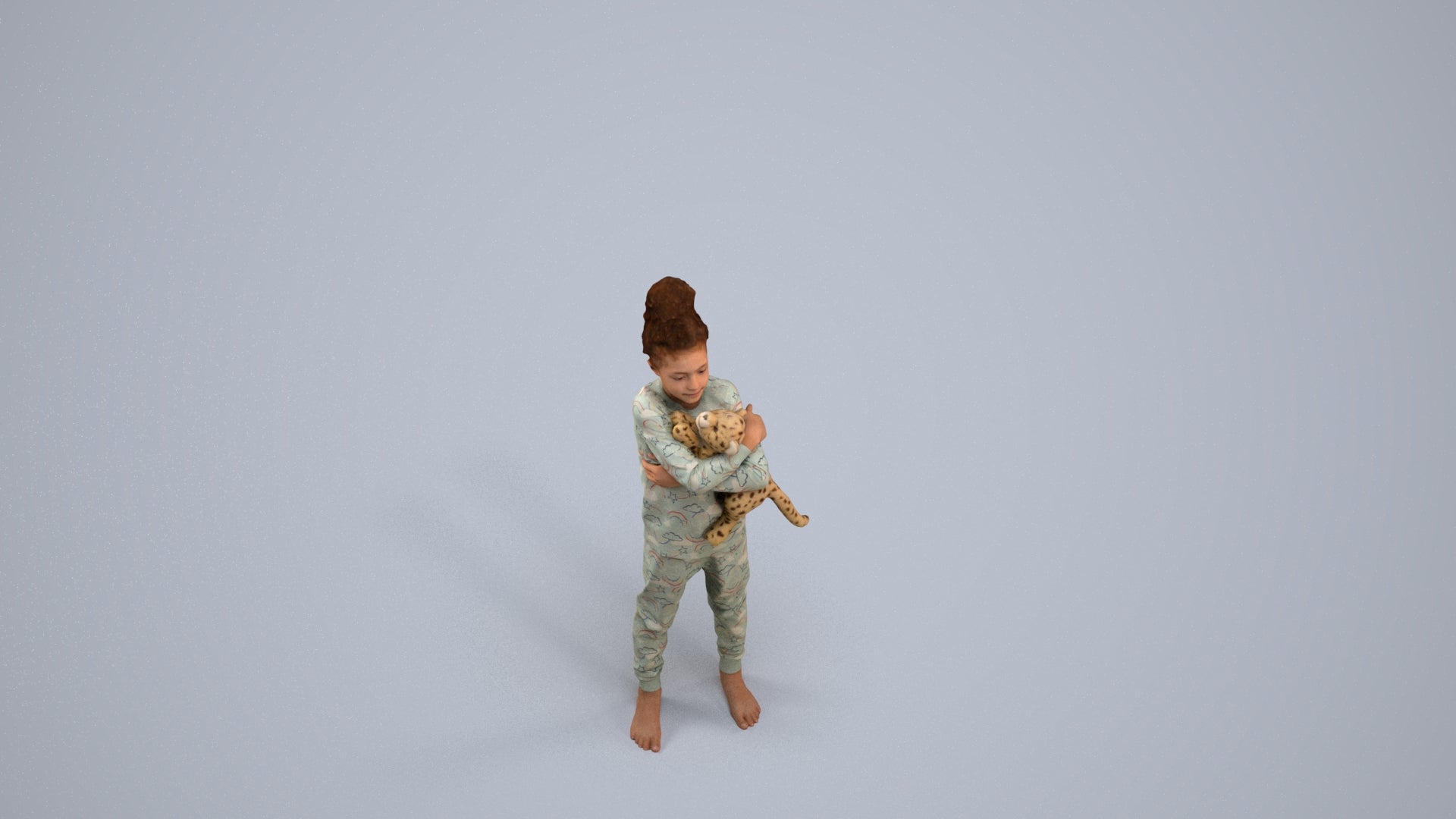 realistic 3D human girl kids, archviz people FBX OBJ for Blender, back view render