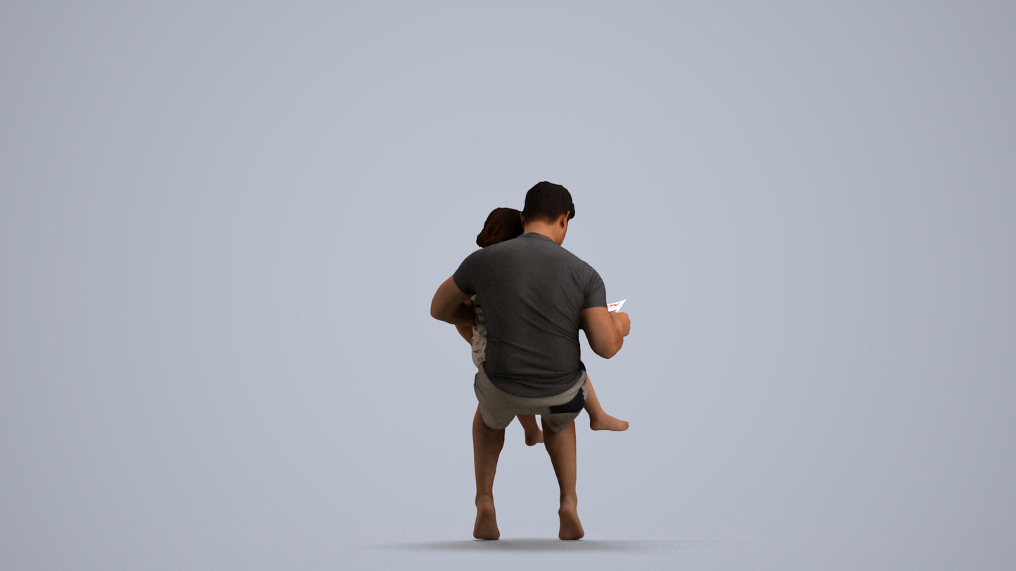 realistic 3D people woman casual kids, render-ready for V-Ray and Corona, FBX OBJ, front view render