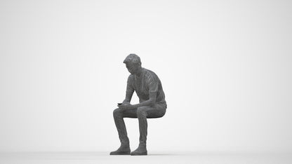 photogrammetry 3D man casual sitting, realistic human model archviz FBX, wireframe back view