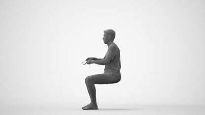 3D human model man casual sitting, photogrammetry scanned person for archviz, square thumbnail