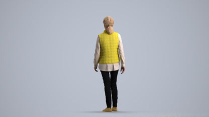 realistic 3D senior woman casual walking, scanned archviz people for Blender and 3ds Max, front view render