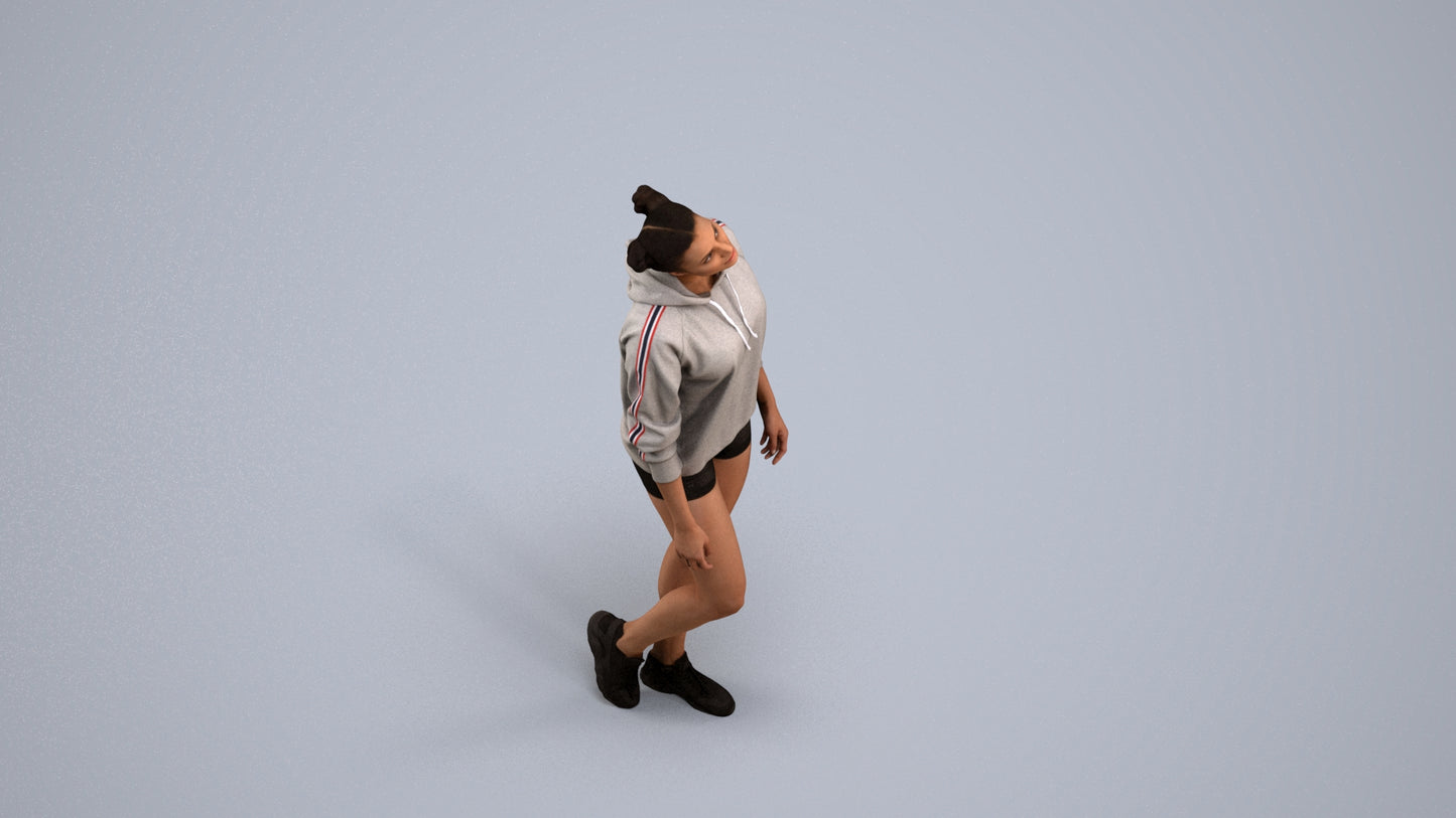 realistic 3D people woman casual walking, render-ready for V-Ray and Corona, FBX OBJ, back view render