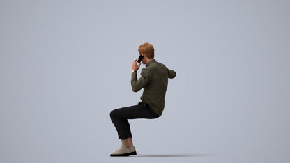 realistic 3D human man casual sitting, archviz people FBX OBJ for Blender, three-quarter view render