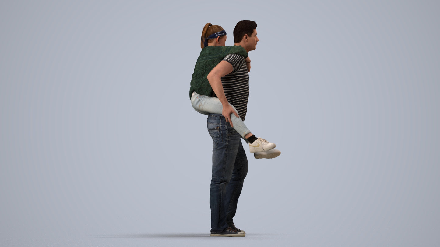 3D scanned girl kids casual, photorealistic archviz people for Enscape and SketchUp, side view render