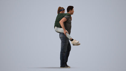 3D scanned girl kids casual, photorealistic archviz people for Enscape and SketchUp, side view render