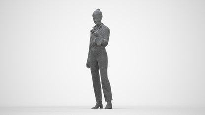 realistic 3D woman business standing, scanned archviz people for Blender and 3ds Max, wireframe back view