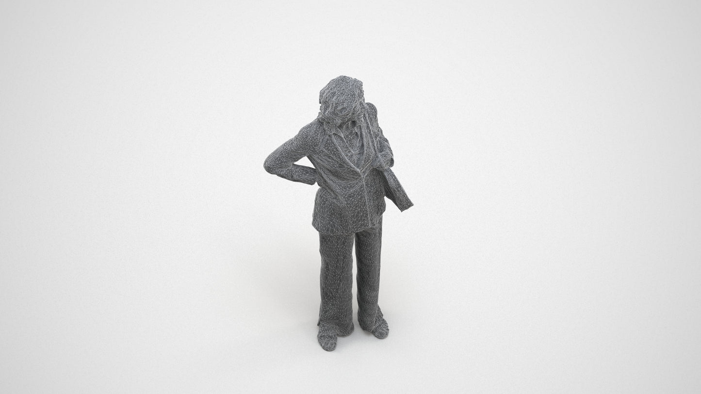 scanned 3D senior woman business, photogrammetry people for Enscape and V-Ray, wireframe three-quarter view