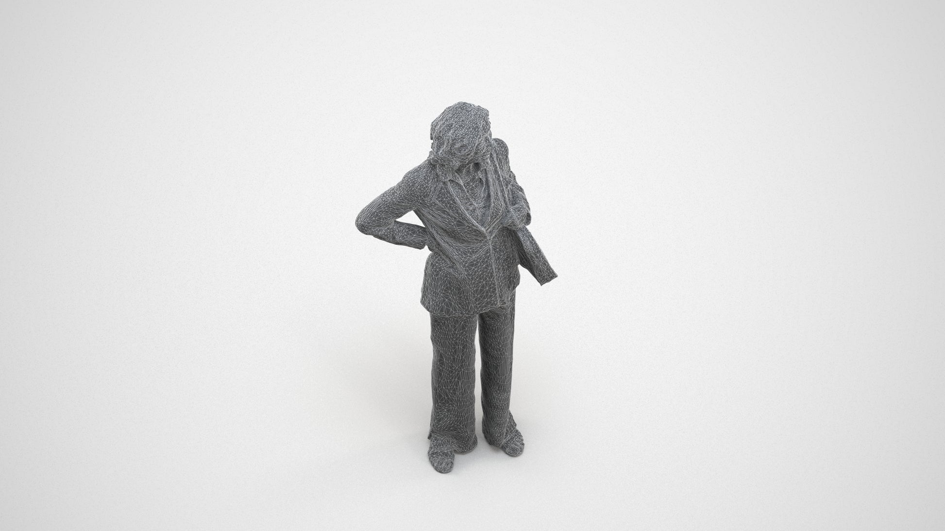scanned 3D senior woman business, photogrammetry people for Enscape and V-Ray, wireframe three-quarter view