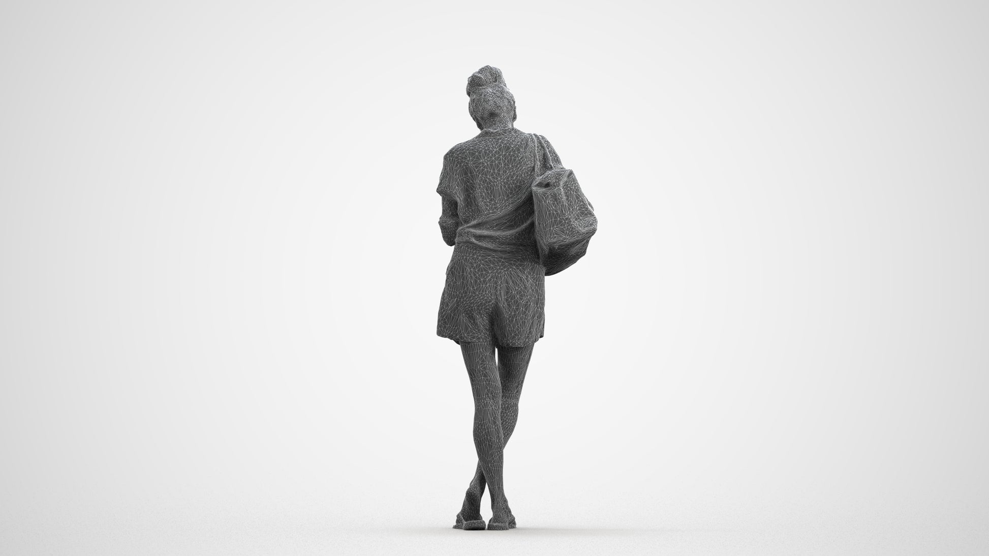 3D scanned woman standing casual, photorealistic archviz people for Enscape and SketchUp, wireframe front view