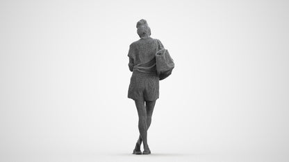 3D scanned woman standing casual, photorealistic archviz people for Enscape and SketchUp, wireframe front view