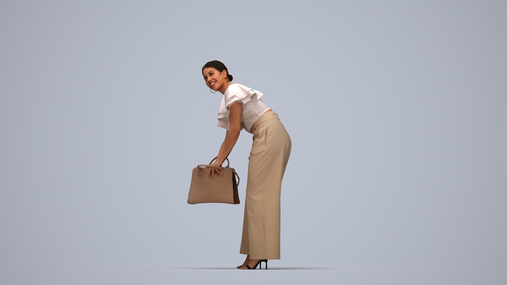 3D scanned woman standing business, photorealistic archviz people for Enscape and SketchUp, top-down view render