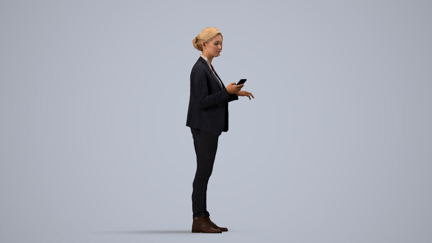 scanned 3D woman business, photogrammetry people for Enscape and V-Ray, side view render