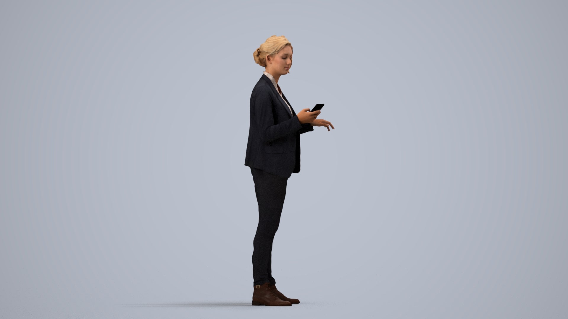 scanned 3D woman business, photogrammetry people for Enscape and V-Ray, side view render