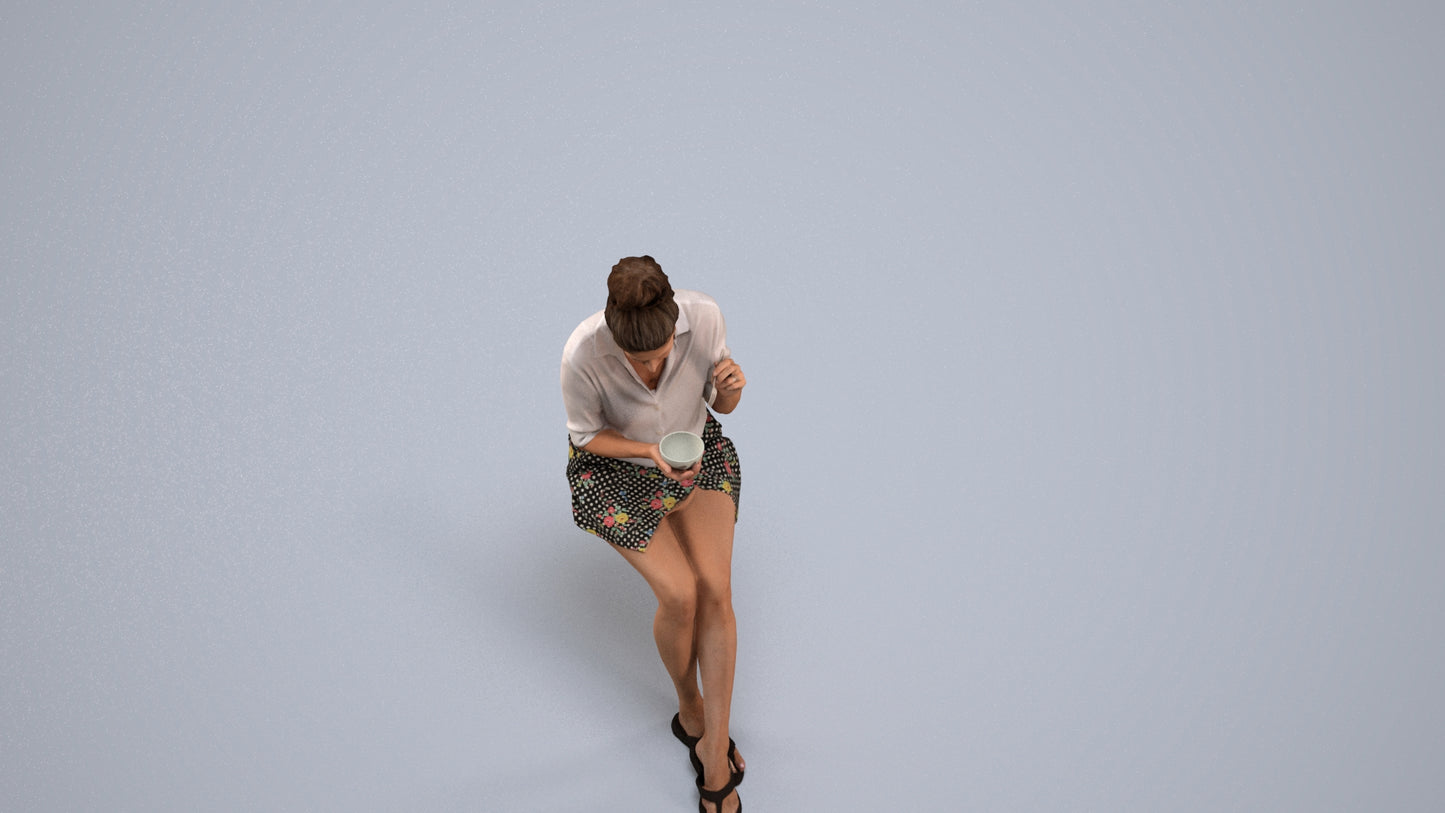 3D people model woman casual sitting, scanned human for 3ds Max rendering, back view render