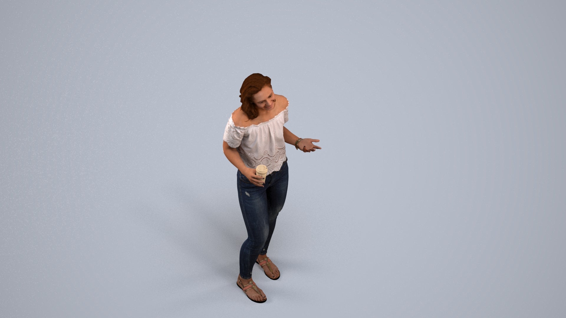 realistic 3D human woman casual standing, archviz people FBX OBJ for Blender, back view render