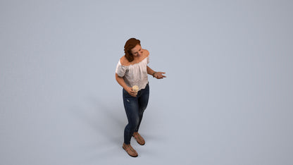 realistic 3D human woman casual standing, archviz people FBX OBJ for Blender, back view render
