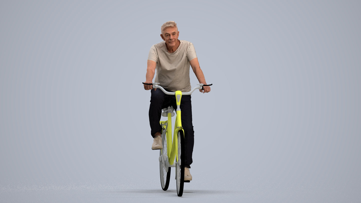 scanned 3D senior man casual cycling, photogrammetry people for Enscape and V-Ray, standing pose render