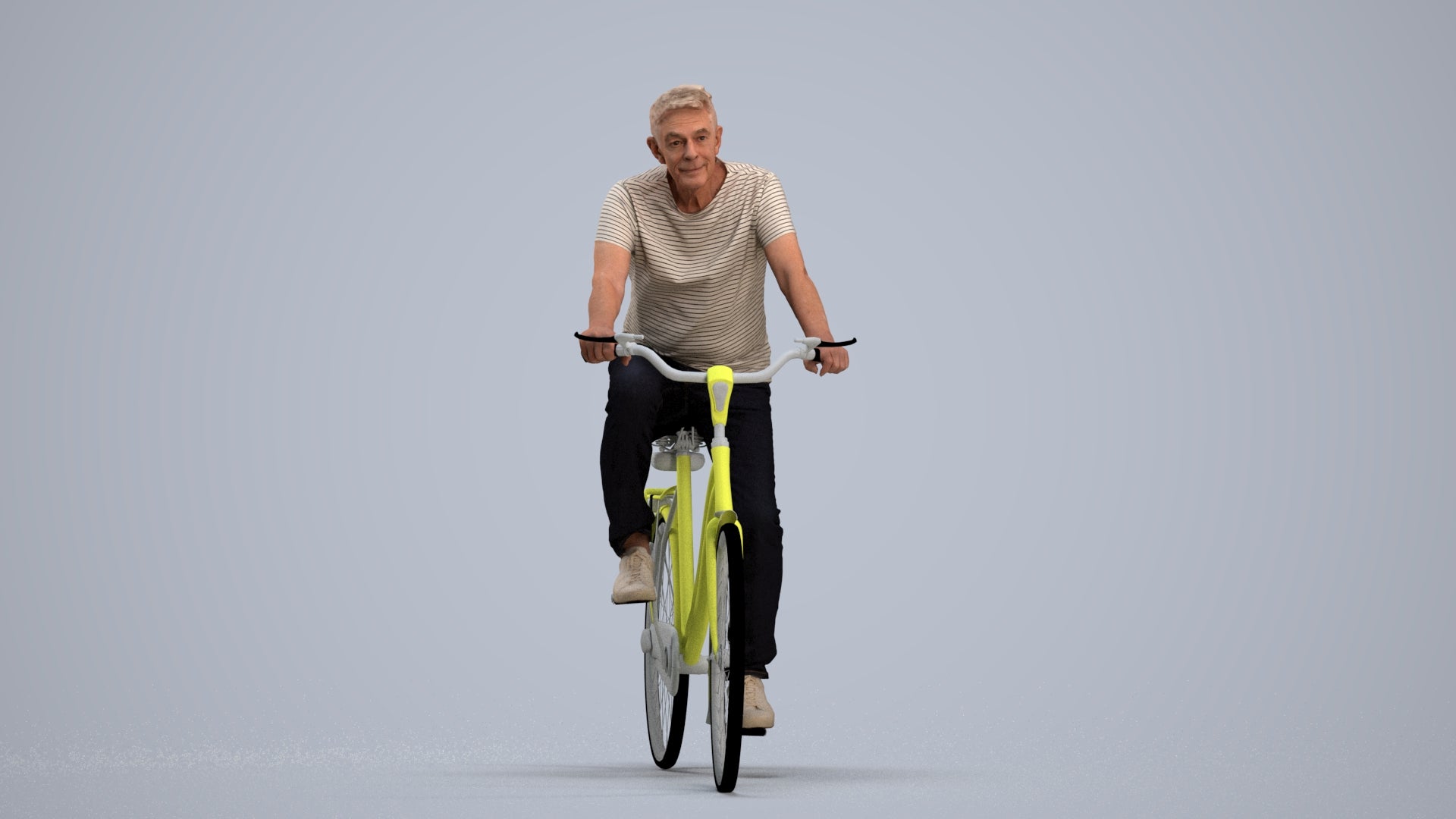 scanned 3D senior man casual cycling, photogrammetry people for Enscape and V-Ray, standing pose render