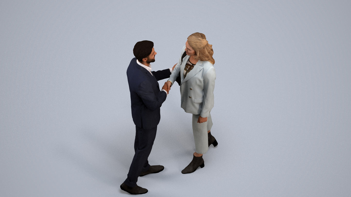 3D human model woman business, photogrammetry scanned person for archviz, back view render