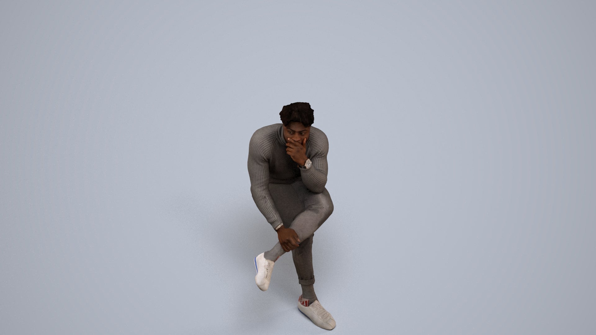 3D people model man casual sitting, scanned human for 3ds Max rendering, back view render