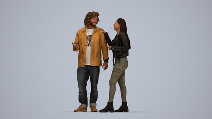 realistic 3D people woman casual couple, render-ready for V-Ray and Corona, FBX OBJ, top-down view render