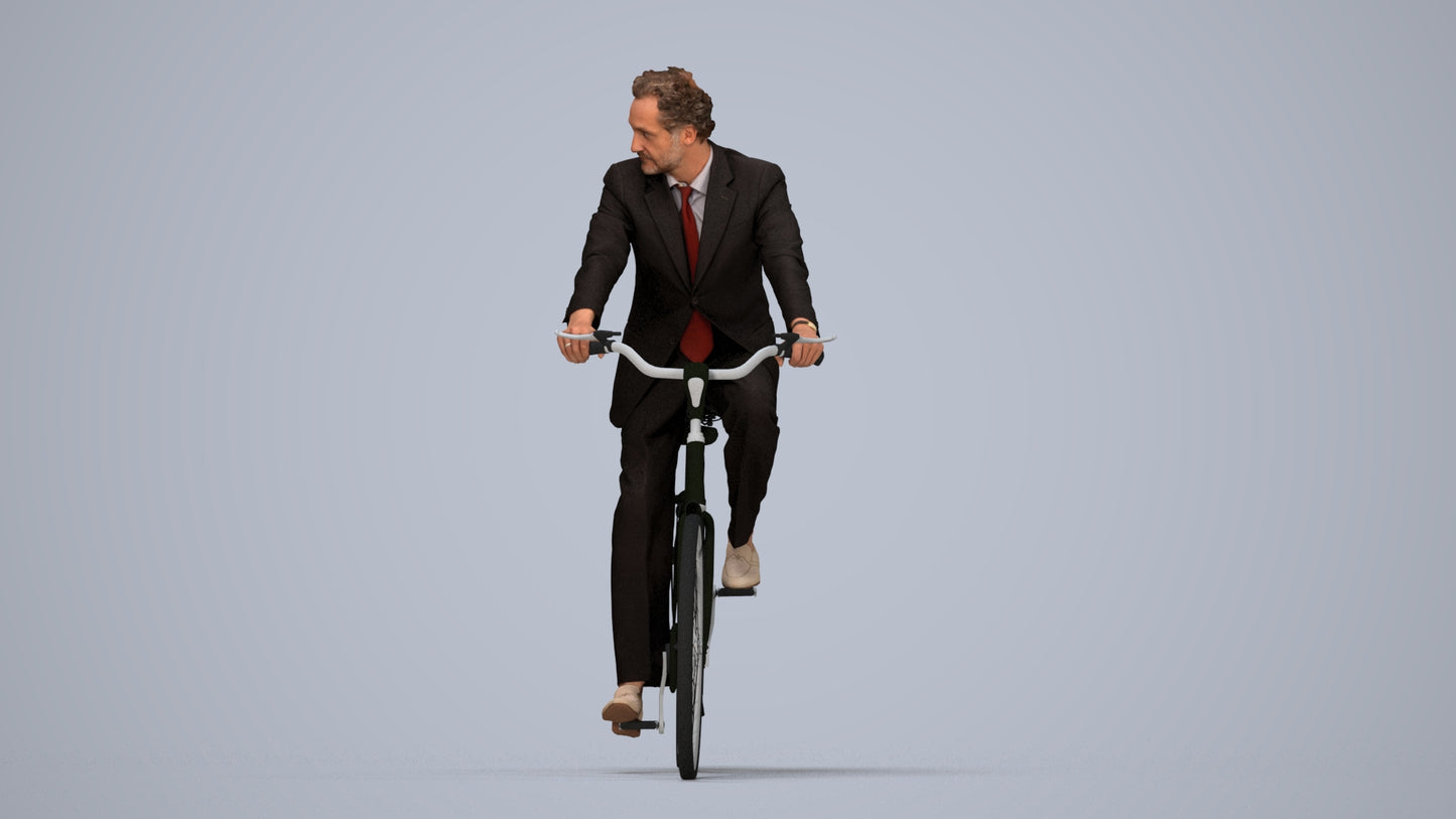 scanned 3D man business cycling, photogrammetry people for Enscape and V-Ray, top-down view render