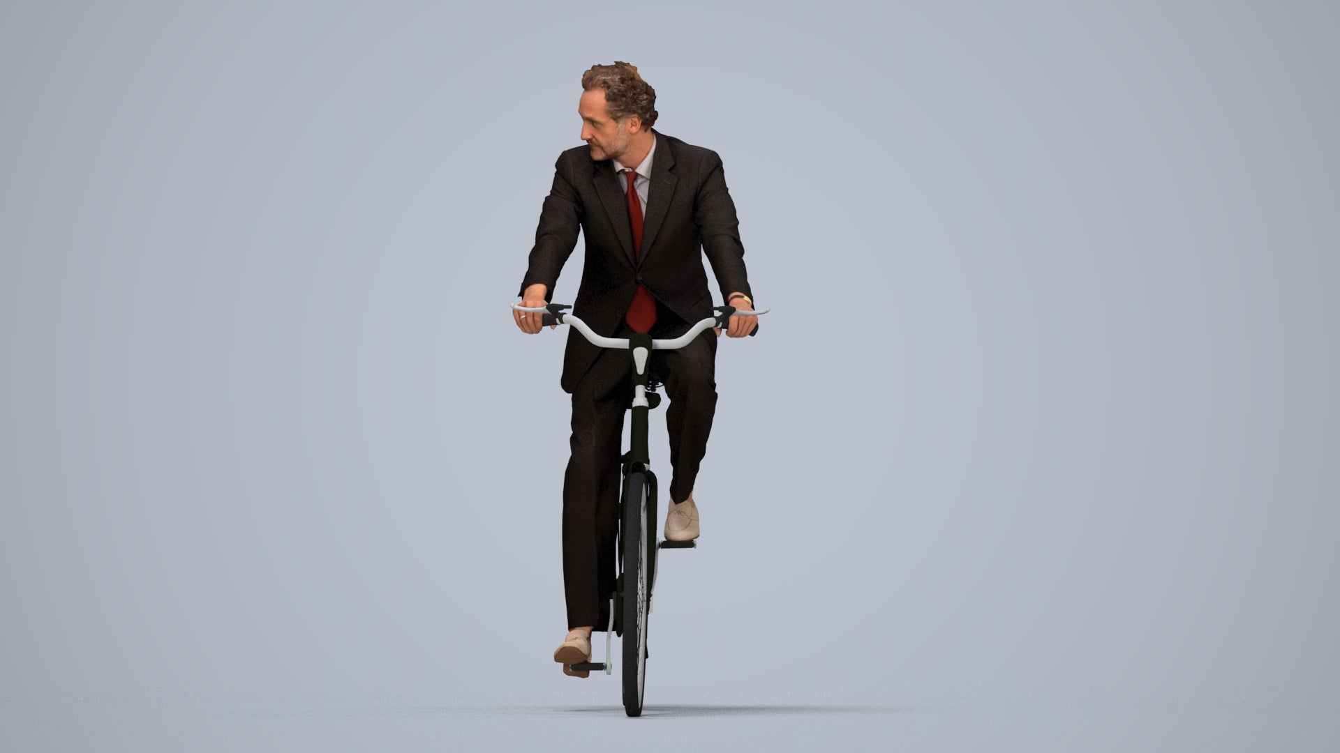 scanned 3D man business cycling, photogrammetry people for Enscape and V-Ray, top-down view render