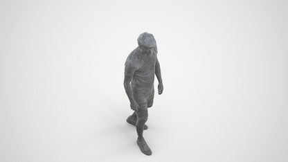 photogrammetry 3D man casual walking, realistic human model archviz FBX, wireframe three-quarter view