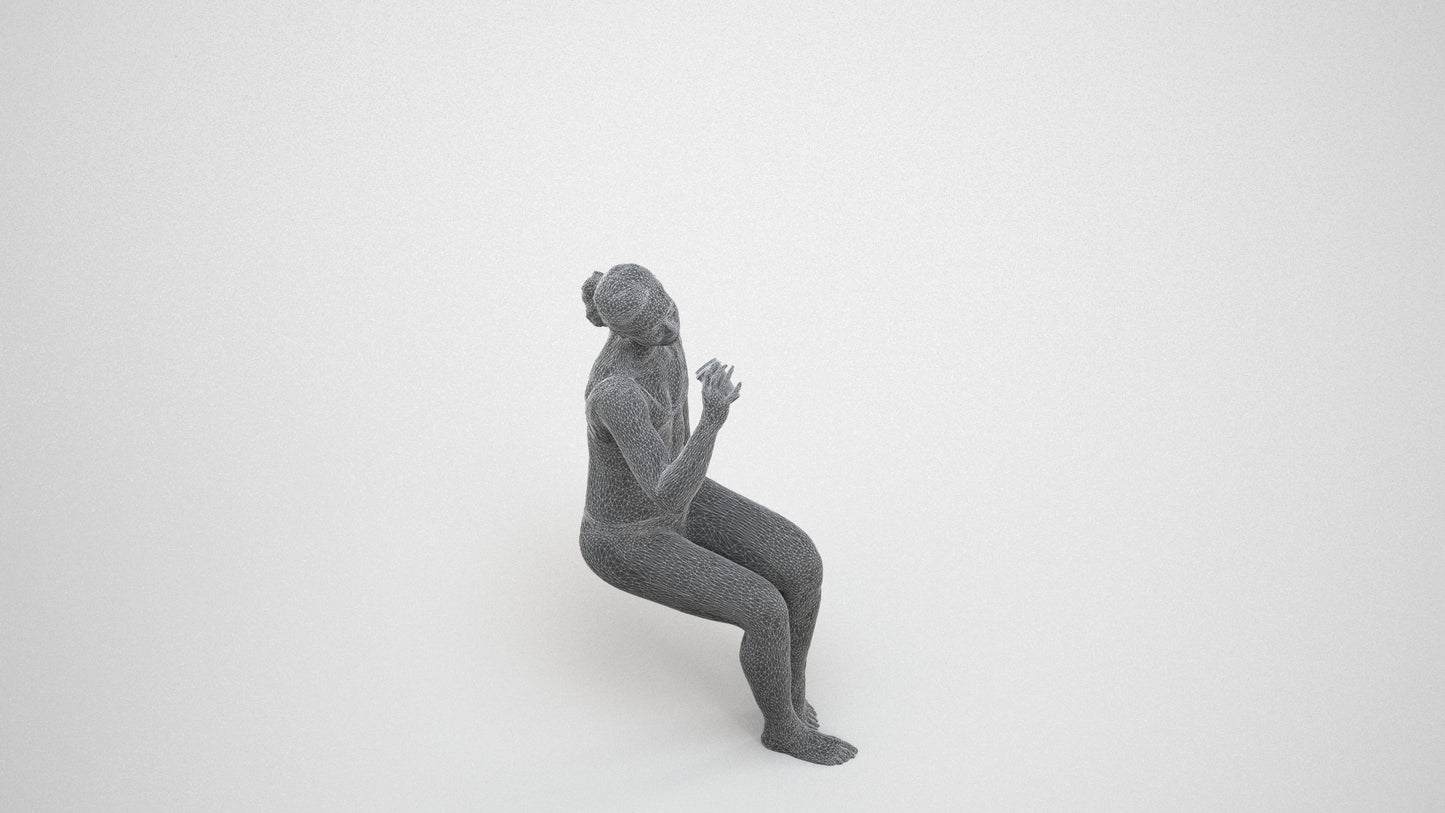 realistic 3D woman mix, scanned archviz people for Blender and 3ds Max, wireframe three-quarter view