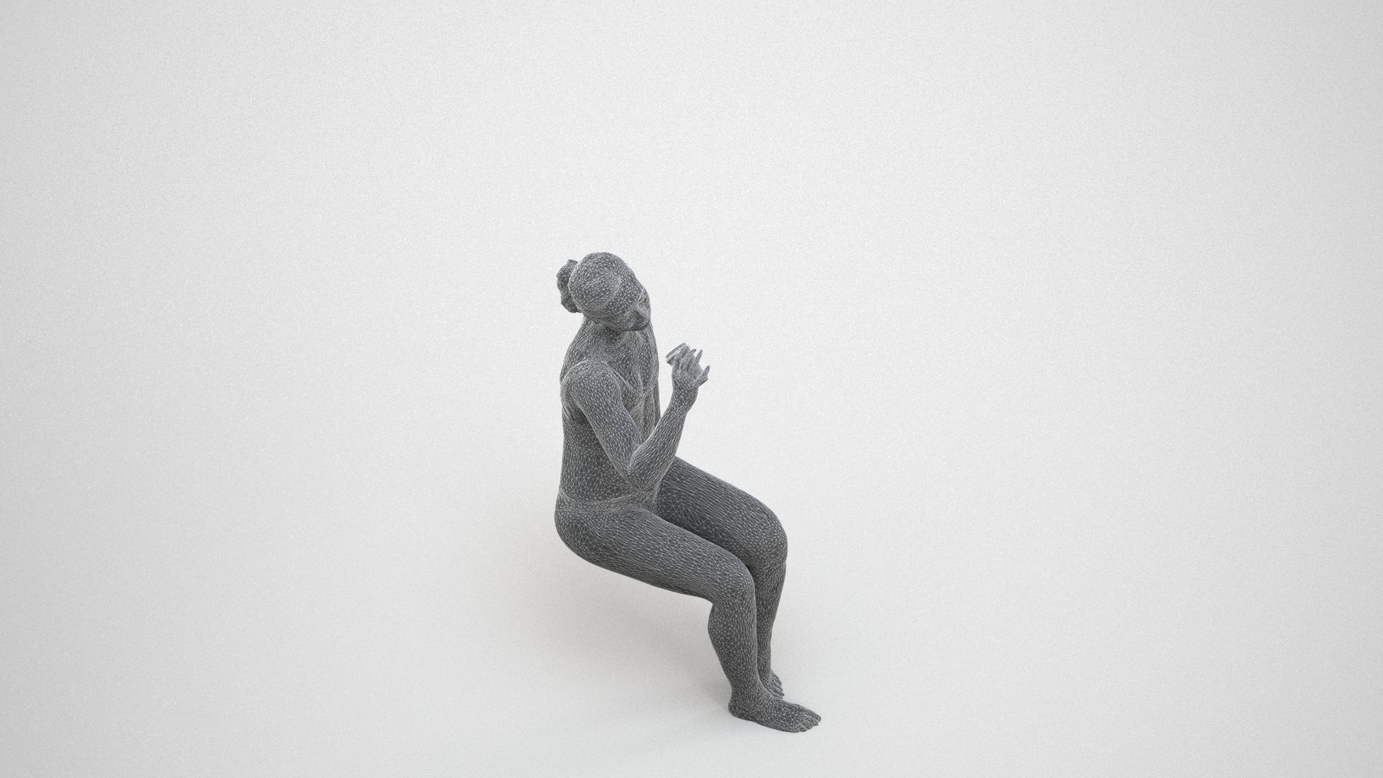 realistic 3D woman mix, scanned archviz people for Blender and 3ds Max, wireframe three-quarter view