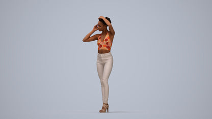 photogrammetry 3D woman casual standing, realistic human model archviz FBX, top-down view render