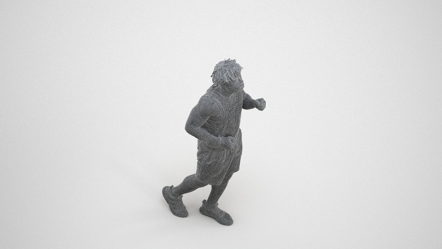 3D people model man sport, scanned human for 3ds Max rendering, wireframe three-quarter view