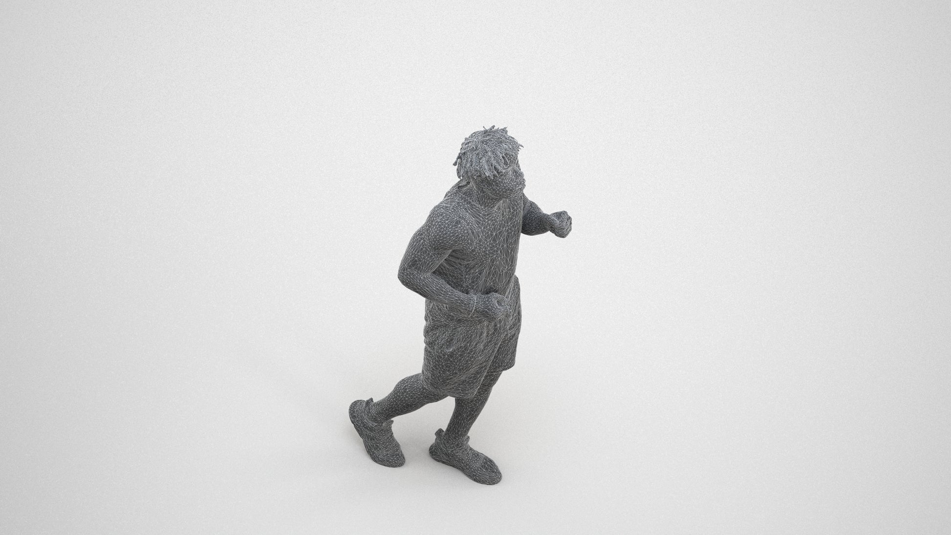 3D people model man sport, scanned human for 3ds Max rendering, wireframe three-quarter view