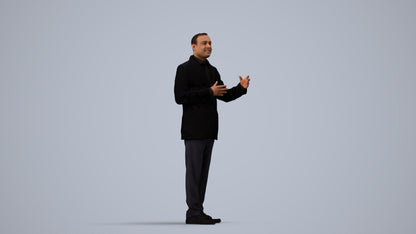 3D human model man formal standing, photogrammetry scanned person for archviz, side view render