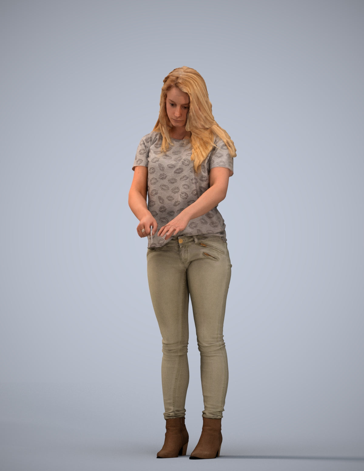3D human model woman casual standing, photogrammetry scanned person for archviz