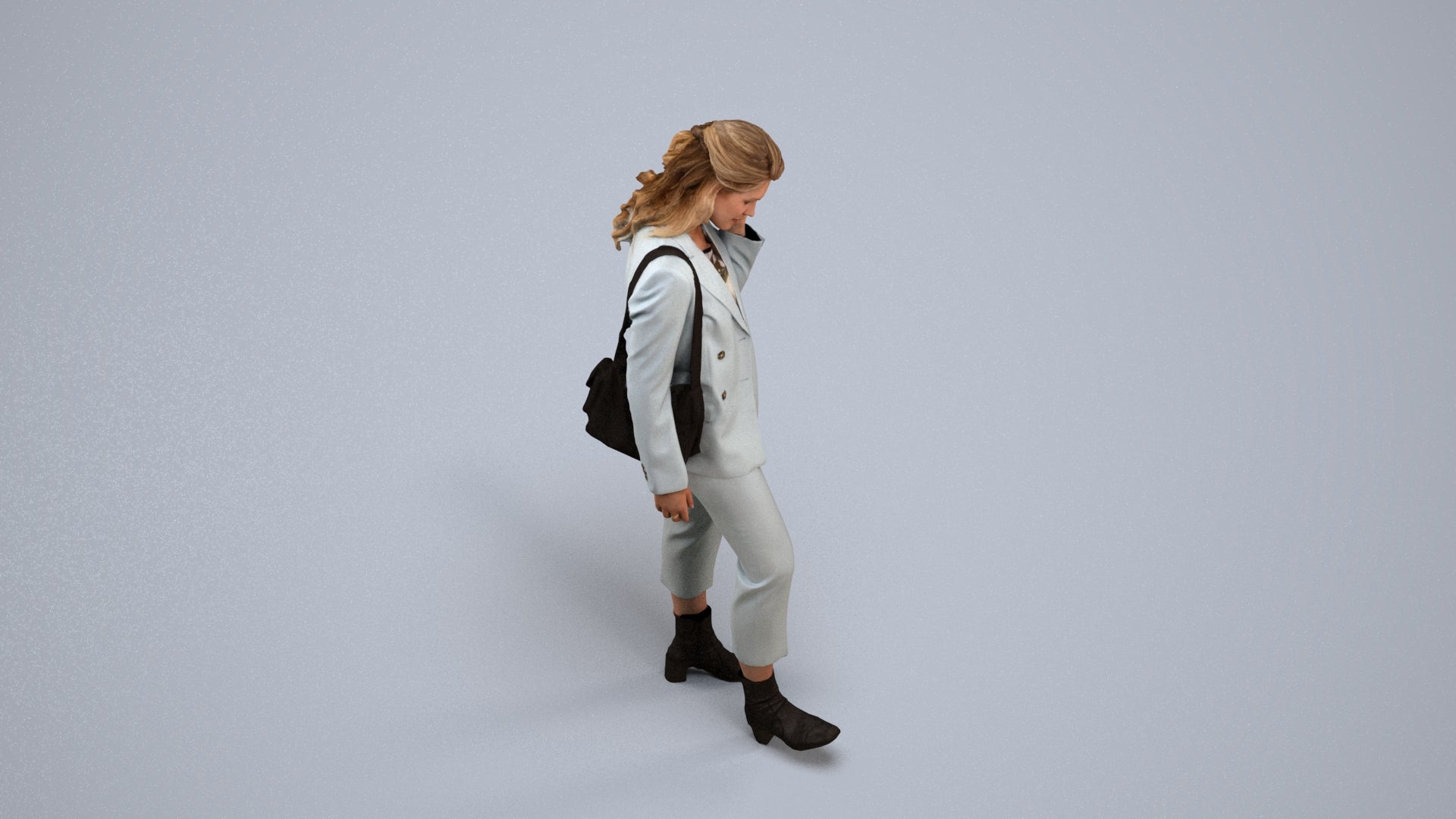 photogrammetry 3D woman business walking, realistic human model archviz FBX, back view render