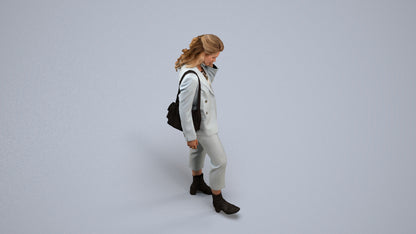 photogrammetry 3D woman business walking, realistic human model archviz FBX, back view render