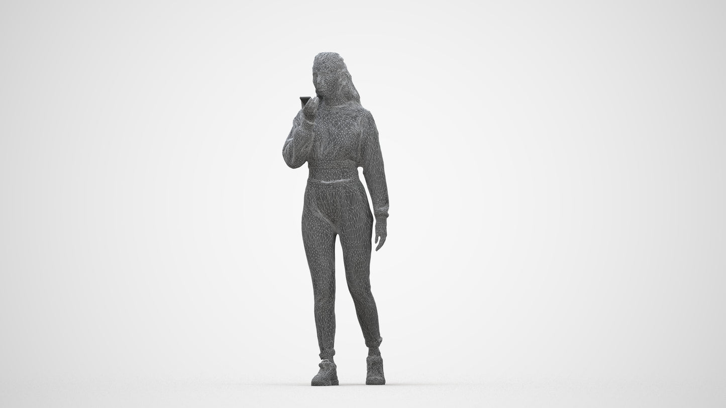 3D human model woman sport, photogrammetry scanned person for archviz, wireframe back view