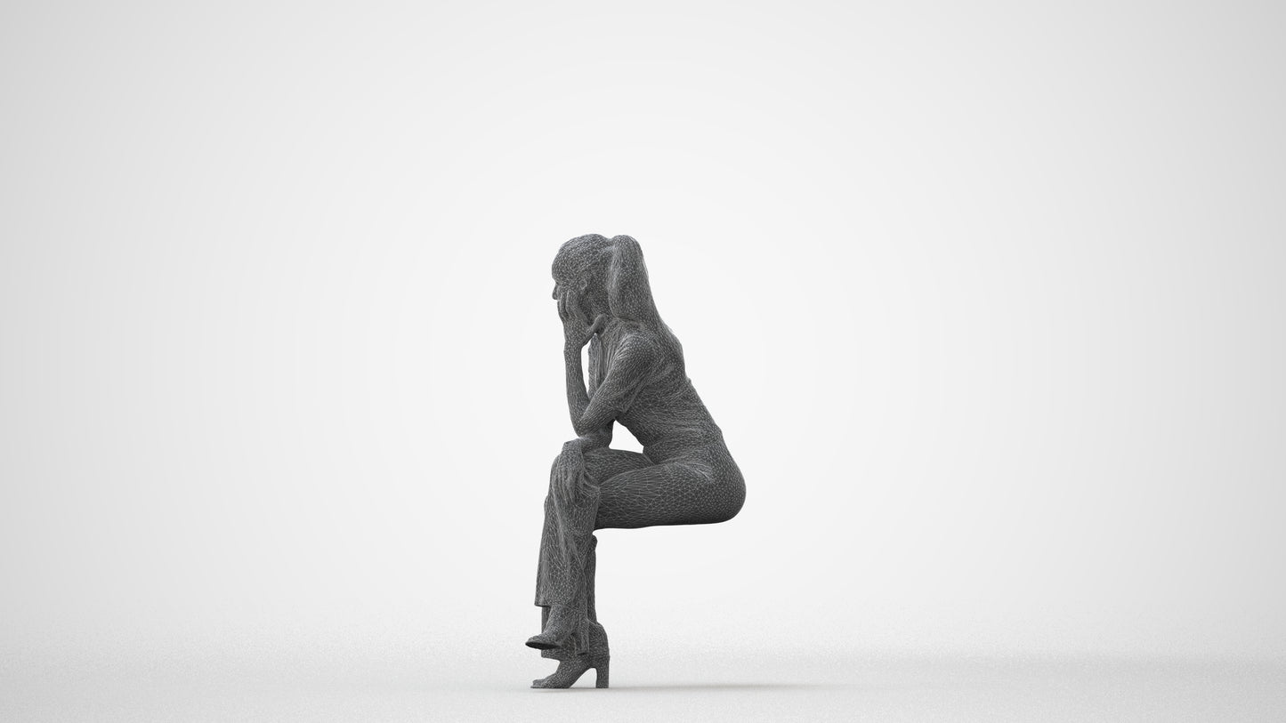 3D people model woman casual sitting, scanned human for 3ds Max rendering, square thumbnail