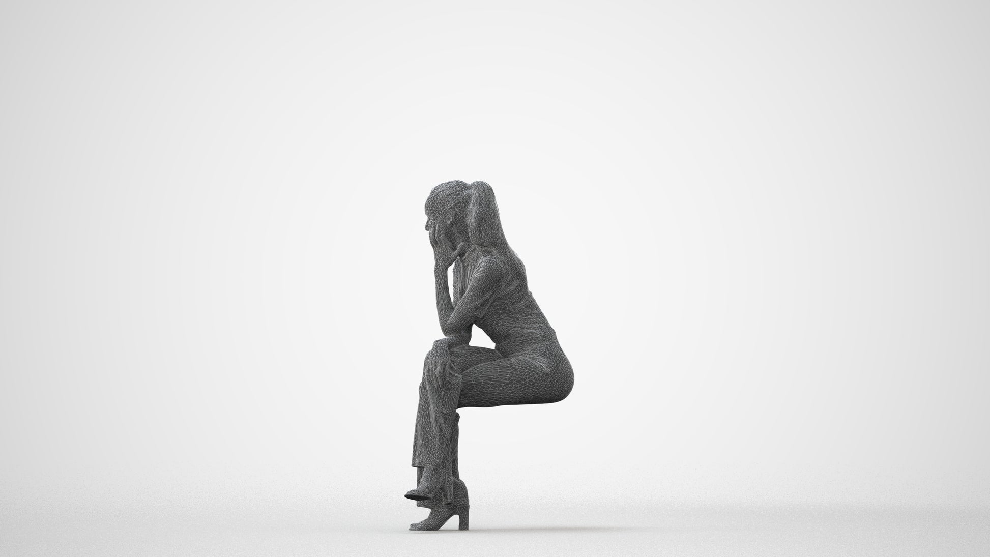3D people model woman casual sitting, scanned human for 3ds Max rendering, square thumbnail