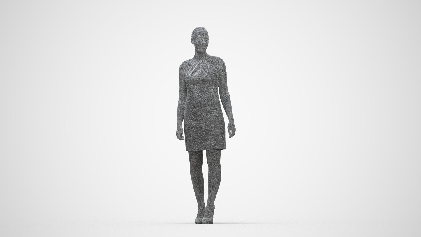 realistic 3D people woman business standing, render-ready for V-Ray and Corona, FBX OBJ, wireframe back view